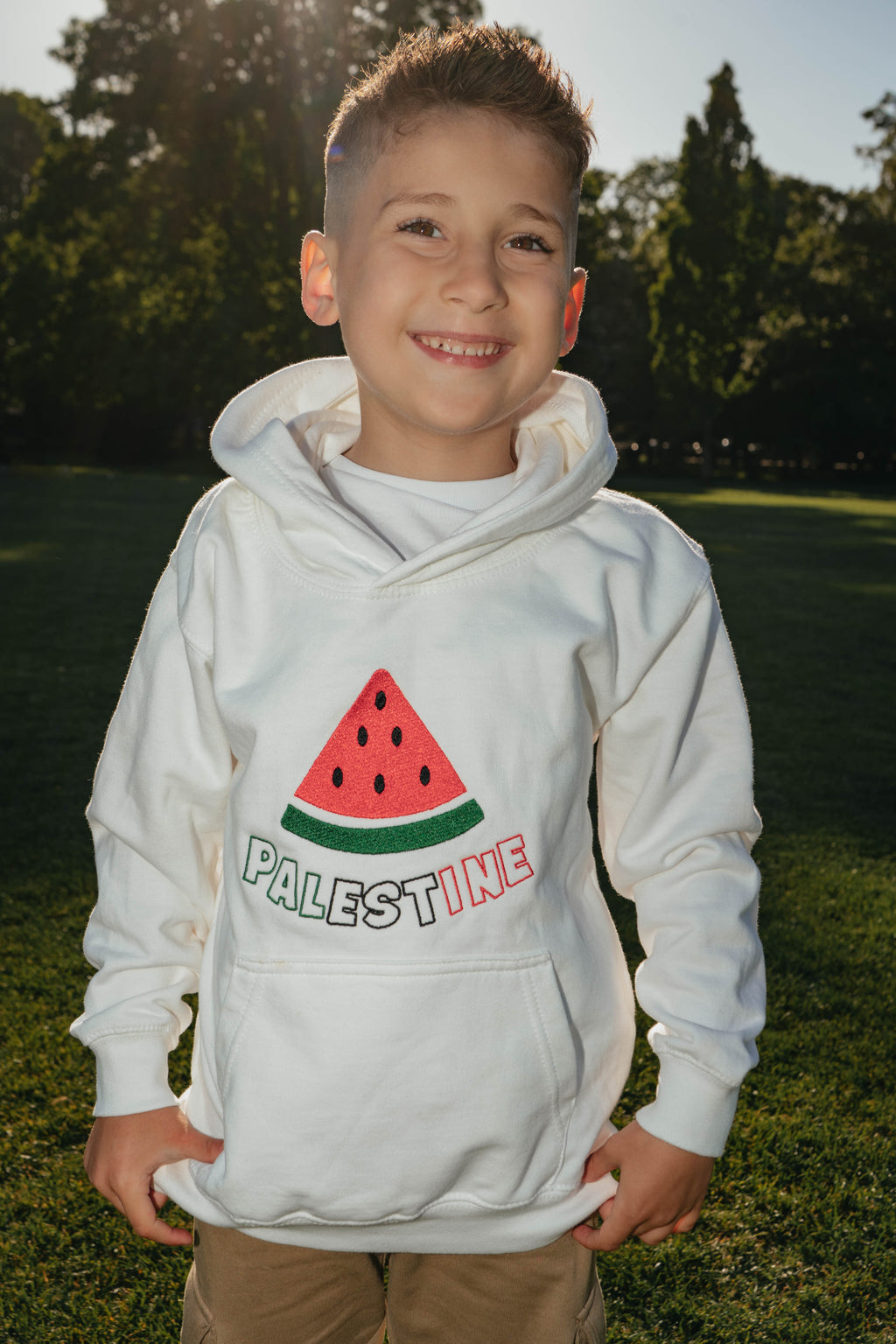 Watermelon Palestine Kids Hoodie in White