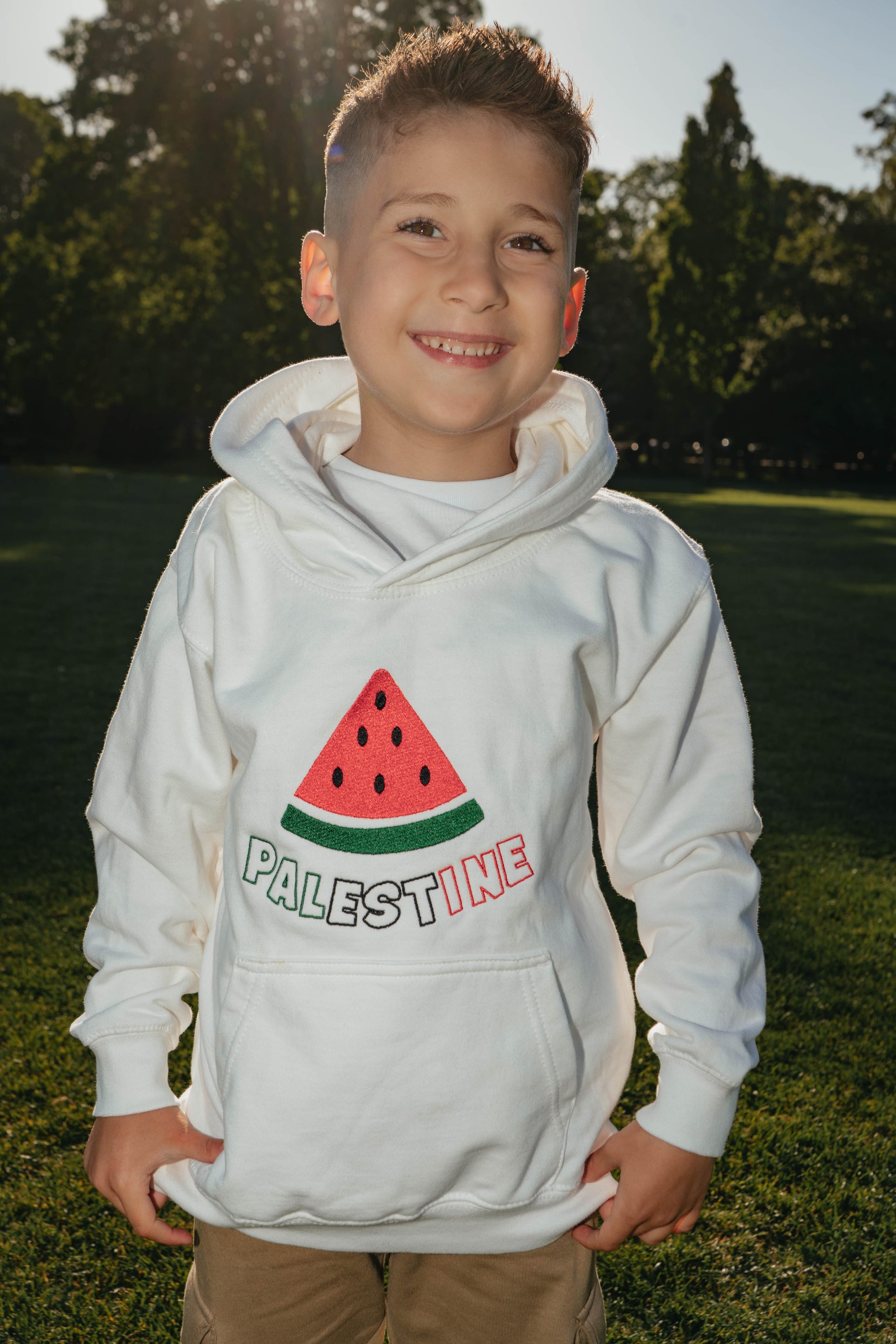 Watermelon Palestine Kids Hoodie in White