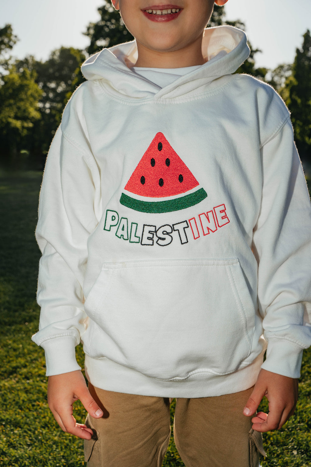 Watermelon Palestine Kids Hoodie in White