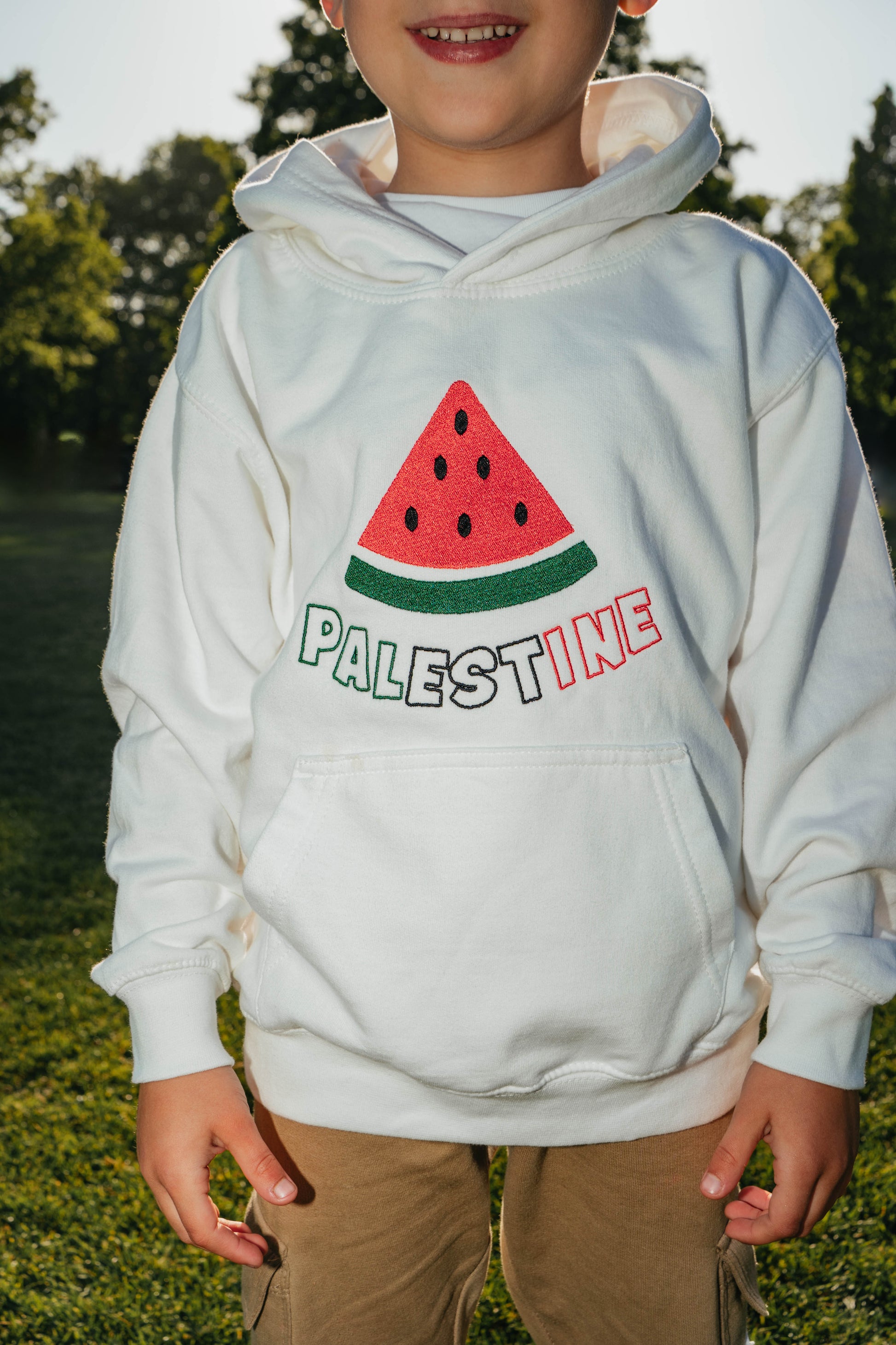 Watermelon Palestine Kids Hoodie in White