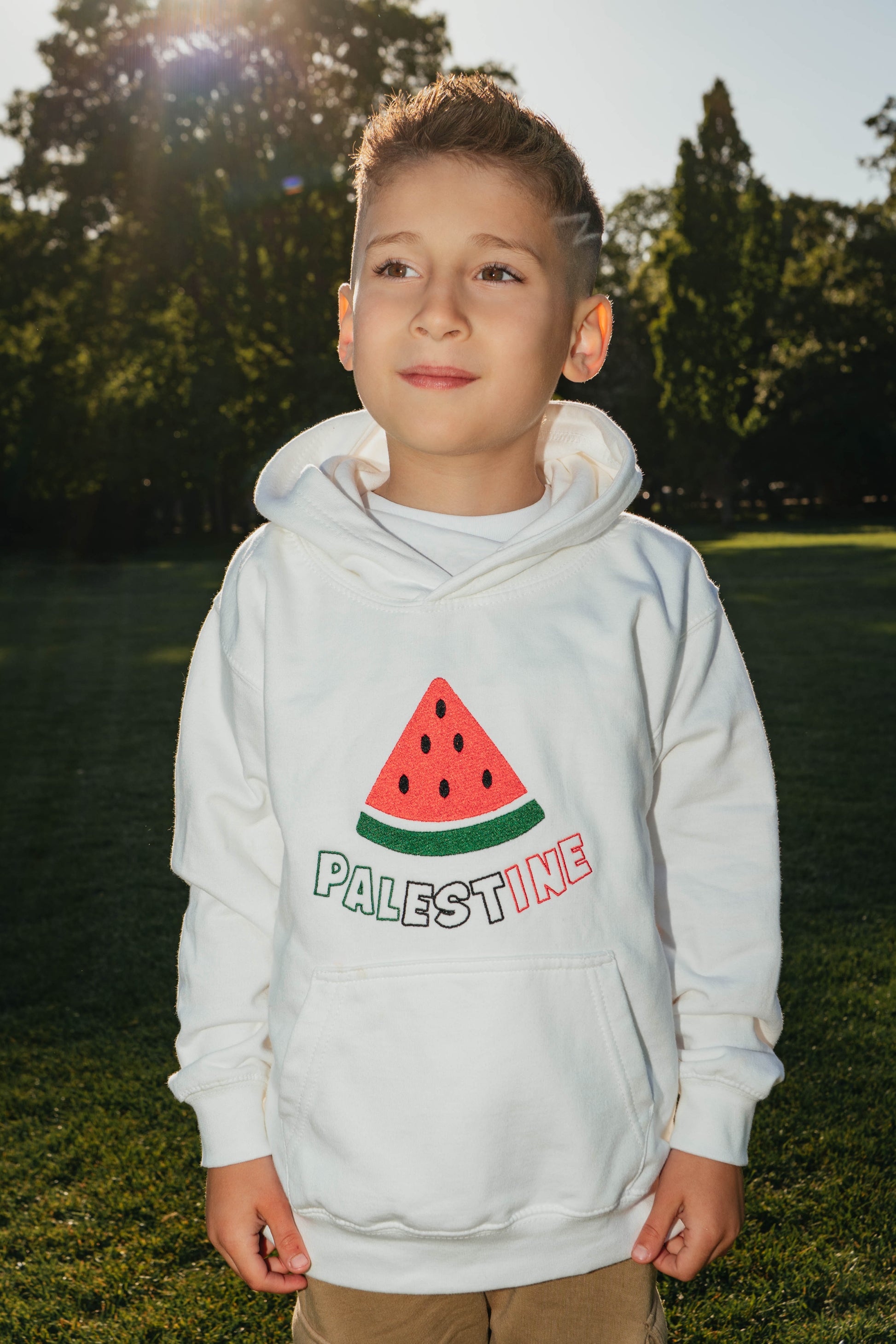 Watermelon Palestine Kids Hoodie in White